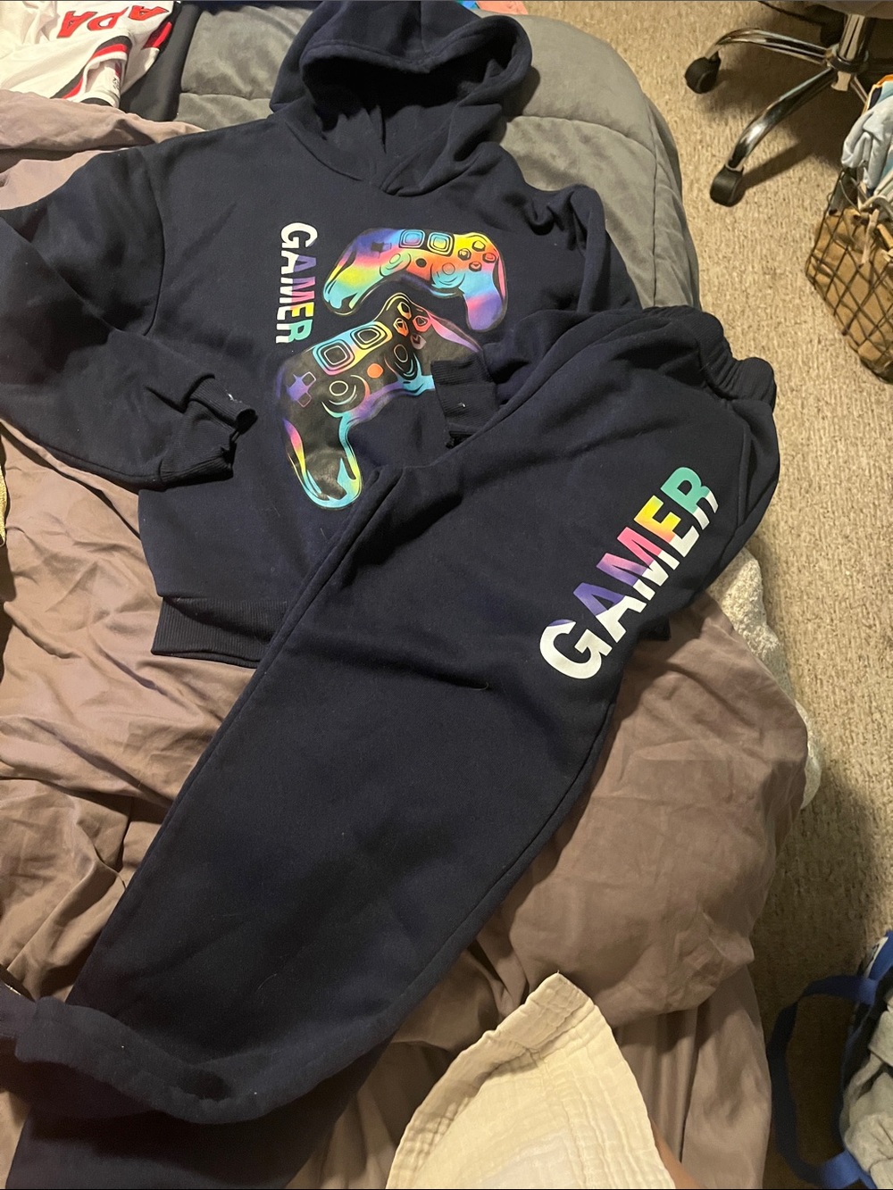 Navy Gamer Hoodie & Joggers Set with Rainbow Controller Graphic